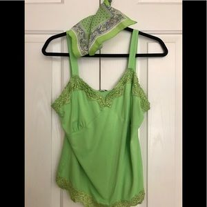 Bright Green Tank Top w/Lace detail Size (L)